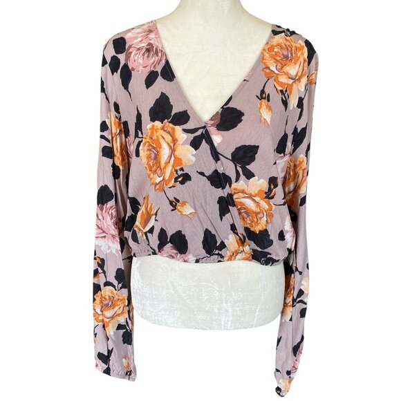 Gypsies & Moondust women's size XL mauve floral long sleeve v-neck crop top - Picture 1 of 13